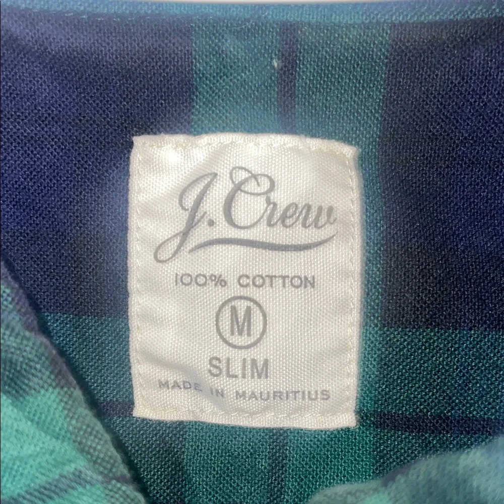 J. Crew Men's Green and Blue Plaid Shirt, size medium
